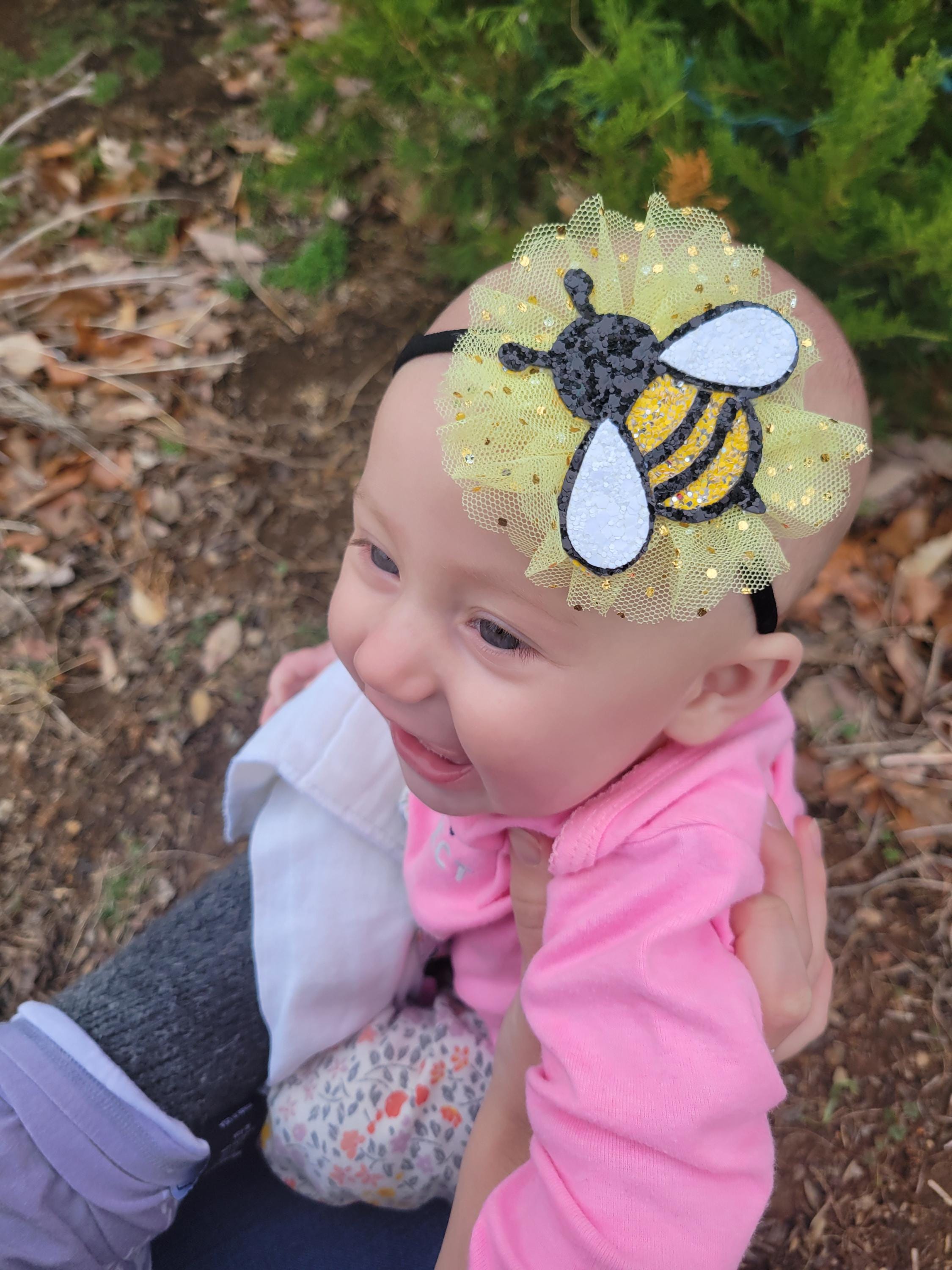 Neon Yellow, Black And Crystals Embellished Handmade Honey Bee Knot Headband Tweed Treasure Yellow Knot Headband main image 2