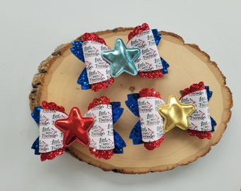 Little fire cracker hair bow, star hair bow, 4th of July hair