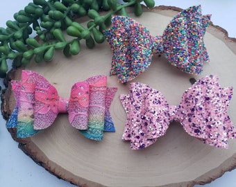 YOU CHOOSE spring hair bows, glitter hair bows, rainbow lace hair bow, pink glitter bow