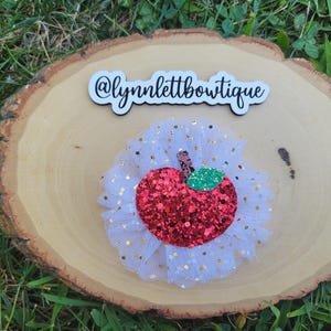 Apple hair clip, Apple tulle hair clip, Apple puff hair clip, School hair bow, Apple Headband, Fall Apple picking hair bow, Bows for Girls
