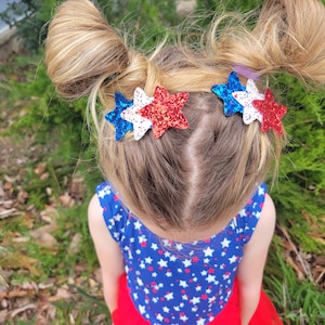Patriotic star clips, Red White Blue star clips, 4th of July Hair Accessory, Newborn Star nylon headband, 4th of July Star pigtail bows
