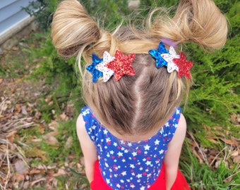 Patriotic star clips, Red White Blue star clips, 4th of July Hair Accessory, Newborn Star nylon headband, 4th of July Star pigtail bows