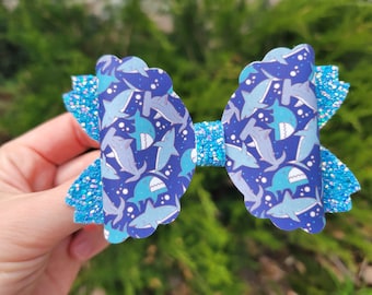 Shark hair bow, Summer hair bow, Ocean Hair bow, Beach Hair Bow