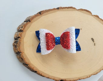 Red white and Blue glitter bow, 4th of July Glitter Bow, Patriotic Hair bow, 4th of July Outfit