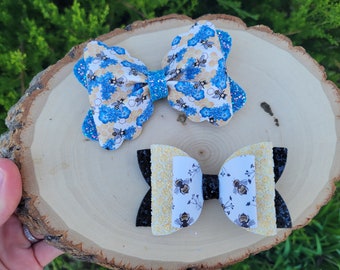 Bee themed hair bow, Bee hair bow, floral hair bow, Honey Bee Hair Bow, Bee themed birthday bow, Faux leather bow