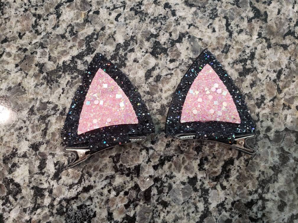 Set of Cat Ear Hair Clips Black Cat Hair Clips Cat Ears Hair Etsy