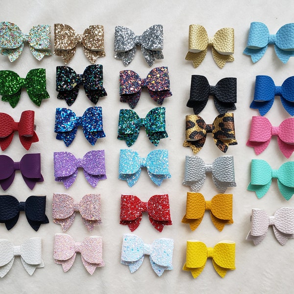 YOU CHOOSE mini Glitter or Faux Leather Hair Bows, Teal, Pink, Blue, Gold faux leather hair Bows, Toddler Girl multi-colored hair Bows