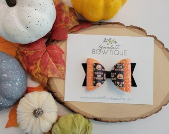 trick or treat bow, Halloween hair bow, Pumpkin hair bow