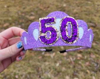 Personalized Birthday Tiara, Custom Birthday Crown, Birthday number crown, Birthday bow, 21st Birthday, 30th Birthday, 50th Birthday,