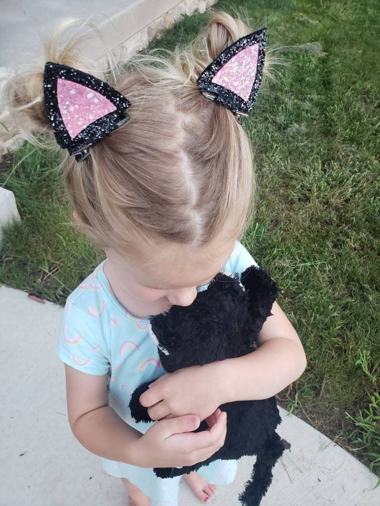 Set of Cat Ear Hair Clips Black Cat Hair Clips Cat Ears Hair Etsy
