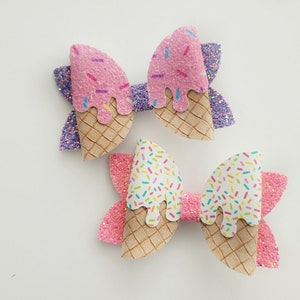 Ice cream drip hair bow, Pink and Purple Glitter Bow, Girls Hair accessories, Ice Cream Party, Cute Hair Bow for Girls
