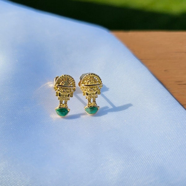 18k Solid Gold Tumi Stud Earrings, Peruvian Jewelry