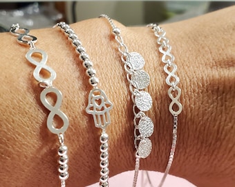 Tiny Bracelets Silver.925 , Infinite Bracelets, Fatima Bracelet, Adjustable Bracelets SIlver.925, Peruvian Gifts, Siste&#39;s Gift.