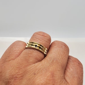 Atlante Ring Silver.950 & 18k,Handcrafted Antlante, Peruvian gifts, 5mm  width  Especial for gifts.