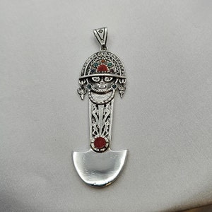 Handmade Silver Tumi Pendant: Peruvian Sodalite & Chrysocolla Gemstone