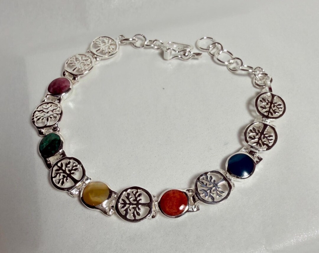 Silver .950 Tree of Life Bracelet With Natural Stones – Handcrafted ...