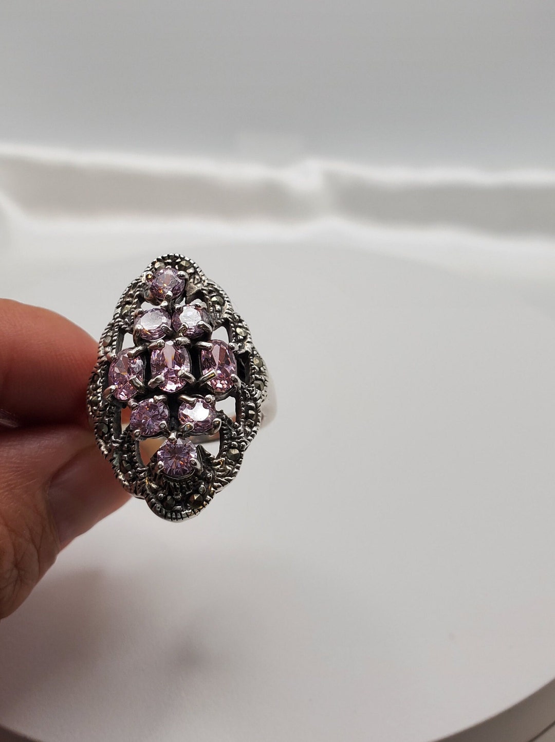 Ruby Marcasite Ring: .925 Silver, Pink & Multicolor Zircons - Etsy