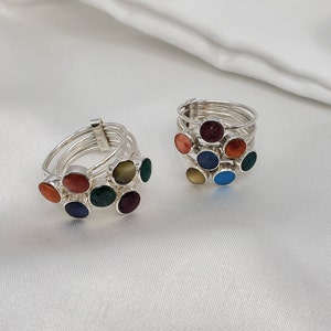 Handcrafted .950 Silver Ring: Rainbow Peruvian Gemstone Stackable Rings