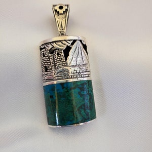 Handcrafted Inca .950 Silver Pendant with Green Chrysocolla