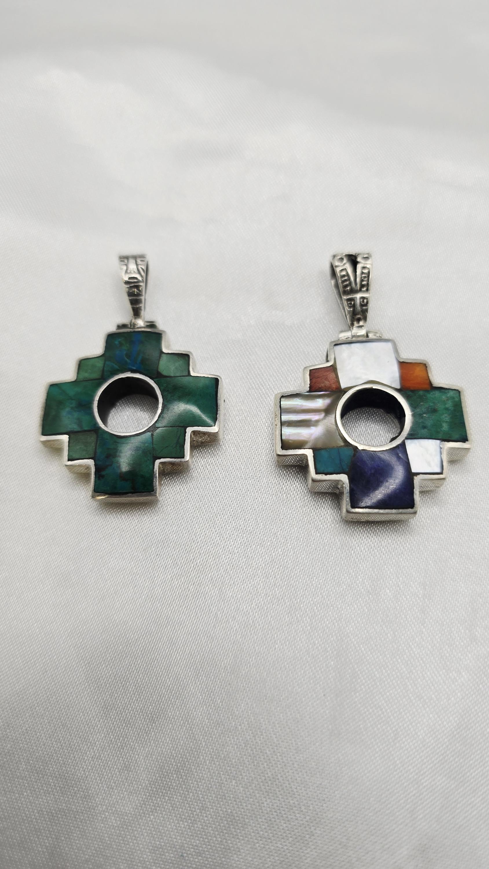 Silver .950 Chakana Cross With Natural Stones and Shells