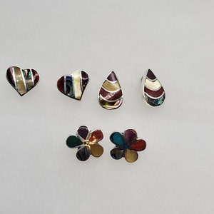 Handmade .950 Silver Stud Earrings: Peruvian Multicolor Stone Inlay