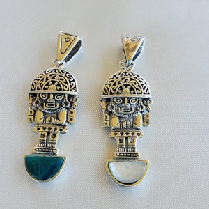 Silver Tumi Pendant: Chrysocolla & Mother of Pearl, Peruvian Handcrafted