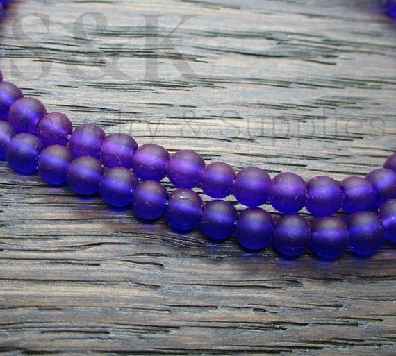140 x 6mm Strand Violet Frosted Glass Round Beads