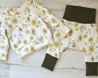 Sunflower Baby Shower Gift / Baby Girl Coming Home Outfit / Grow With Me Clothes / Baby Girl Gift / Newborn Outfit / Sustainable Baby Gift