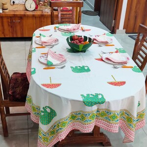 Indian Block Print tablecloth, Floral Cotton Table Cover, Table Cloth Runner Mats Napkins Set ,Blue Jaipur Tablecloth, Rectangle Table Cloth image 2