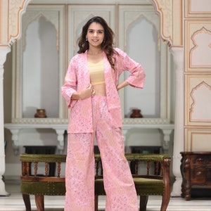 Women Sequin Crop Top With Dhoti Pants and Long Jacket, Indo
