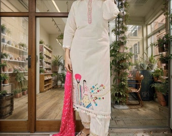 White Salwar Kameez Suit, Salwar Suit For Women, indian Salwar Kameez, Straight Kurti Salwar, cotton Indian Wedding Dress, Casual Wear
