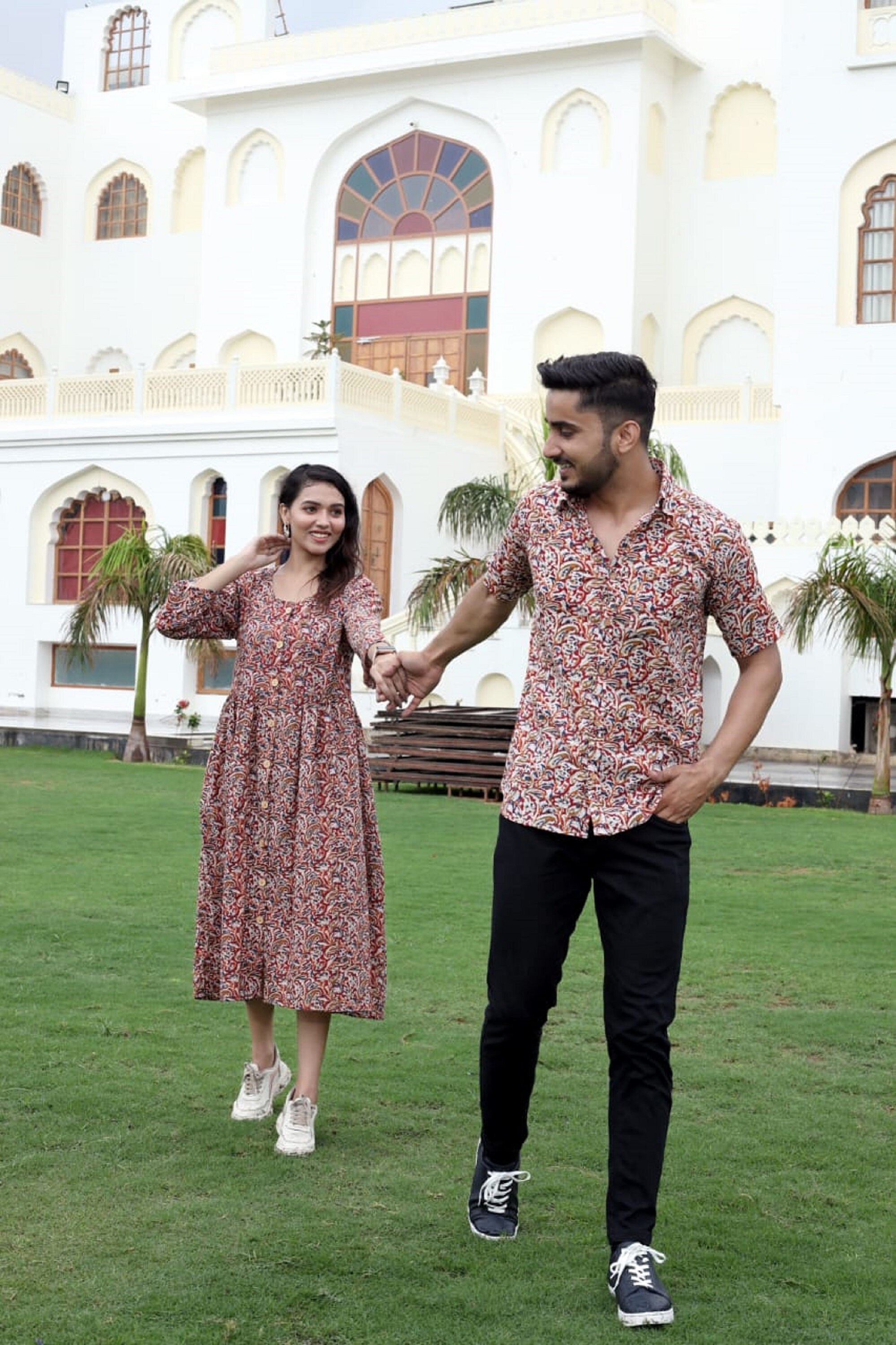 Matching Outfit Couple Super Soft Cotton Floral Aloha Shirt beach