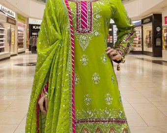 Flawless green Color Eid Ramadan Special Women's Wear Designer Sharara Plazzo Dresses Heavy Worked Pakistani Shalwar Kameez Palazzo Suit