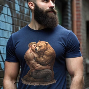 Bear Hug T-Shirt, Gay Bear Muscle Man Tee, Body Positivity Shirt, LGBTQ+ Gift, Muscle Daddy & Bear Embrace, Pride Apparel