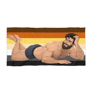 Toalha de praia Bear Pride - 76 cm x 152 cm - Toalha sexy com bandeira de urso gay e homem musculoso de desenho animado - Toalha de piscina LGBTQ+ sedutora - Presente do Orgulho Gay para ele