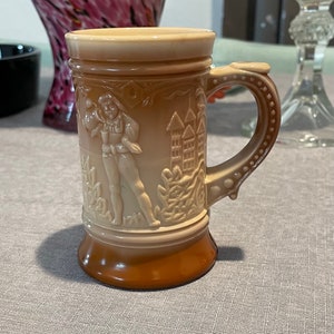 EAPG Vintage Greentown Chocolate Glass Outdoor Drinking Scene Pattern Stein 4 1/2&quot;
