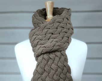 Super Soft Knit Cashmere Wool Blend, Double Sided, Cabled Winter Scarf - Extra Long, Handcrafted