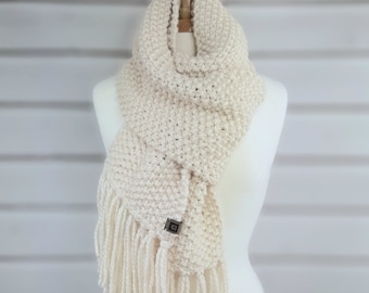 Chunky Hand Knit Wool Blend Winter Scarf - Unisex, Extra Long, Handcrafted