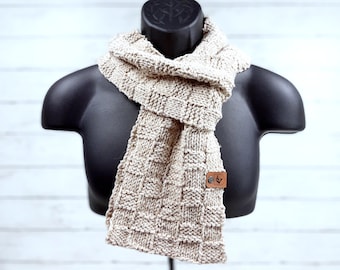 Gestrickter Herrenschal - 100% recycelte Fasern - Nylon, Baumwolle, Acryl, Seide, Leinen - Handgefertigt