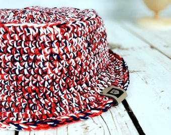 Patriotic Cotton Toddler Bucket Hat, Red, White & Blue, 4th of July Hat, Independence Day - Size 9 to 12 months, 100% Cotton, Handcrafted