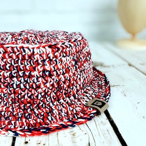 Patriotic Cotton Toddler Bucket Hat, Red, White & Blue, 4th of July Hat, Independence Day - Size 9 to 12 months, 100% Cotton, Handcrafted