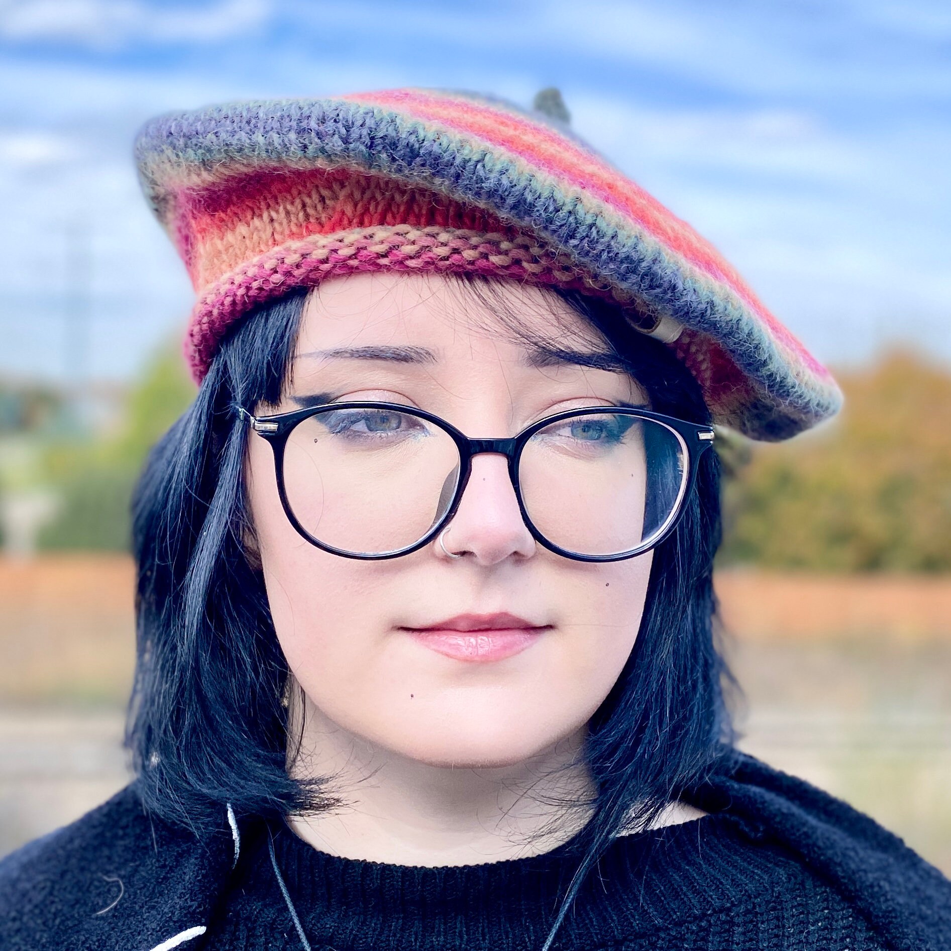 Vintage wool knit beret style cap in colorful stripe pattern, made in Canada Handcrafted Multi Colored Striped Knit Tam Beret Winter Hat  main image 3