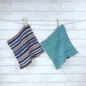 Handcrafted Knit Striped Cowl Snood Neck Warmer - 100% Wool Purple, Brown, Blue, Aqua
