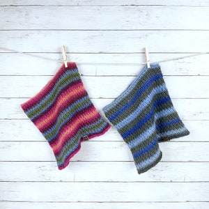 Hand Knit Striped 100% Wool Cowl: Adult & Child Snood Neck Warmer