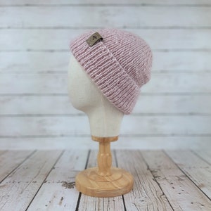 Knit Alpaca Wool Blend Beanie: Slouchy Sailor Watch Cap, Dusty Rose