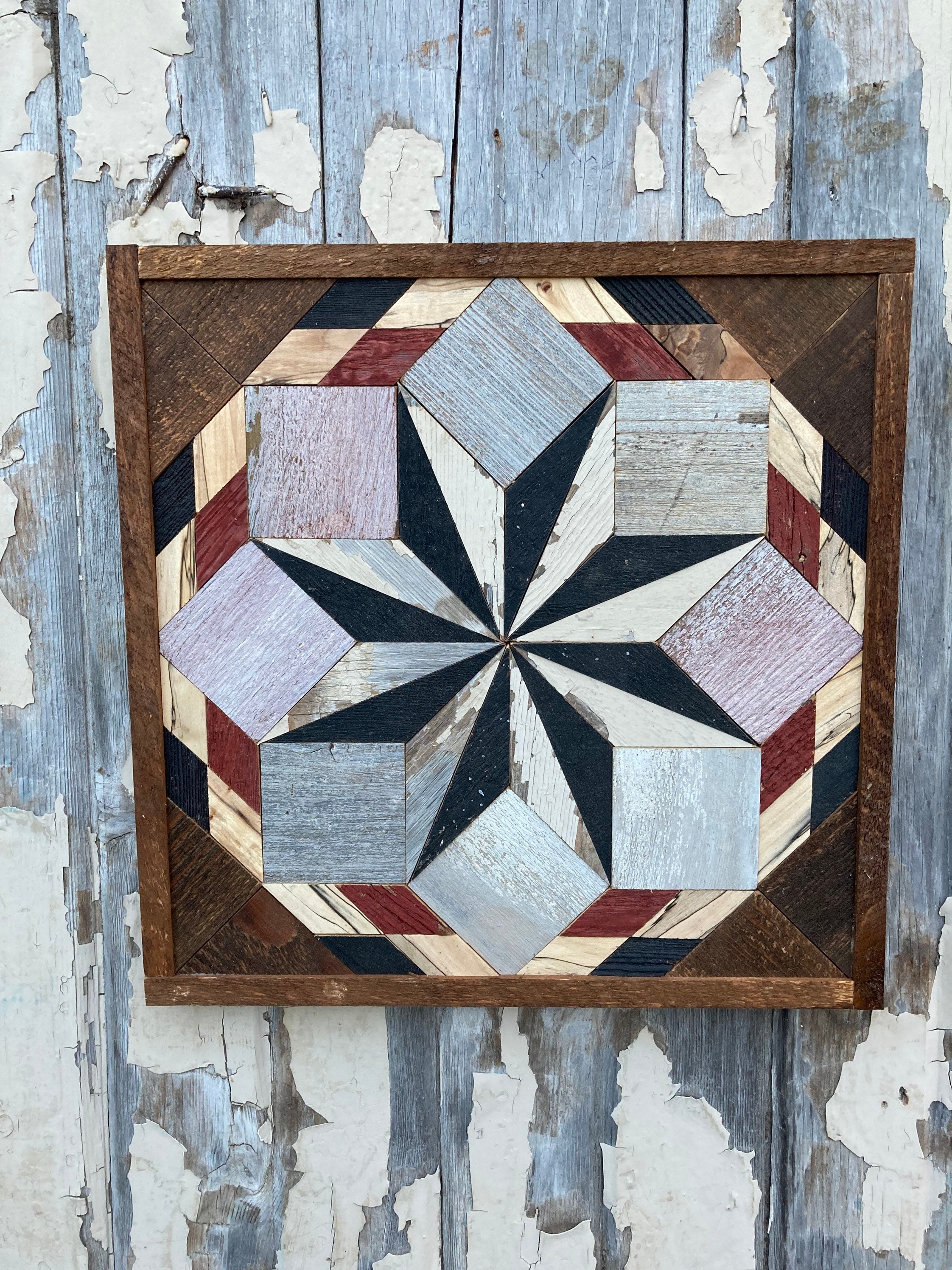 MS307 Amish Barn quilt wood plaque 15”x15”