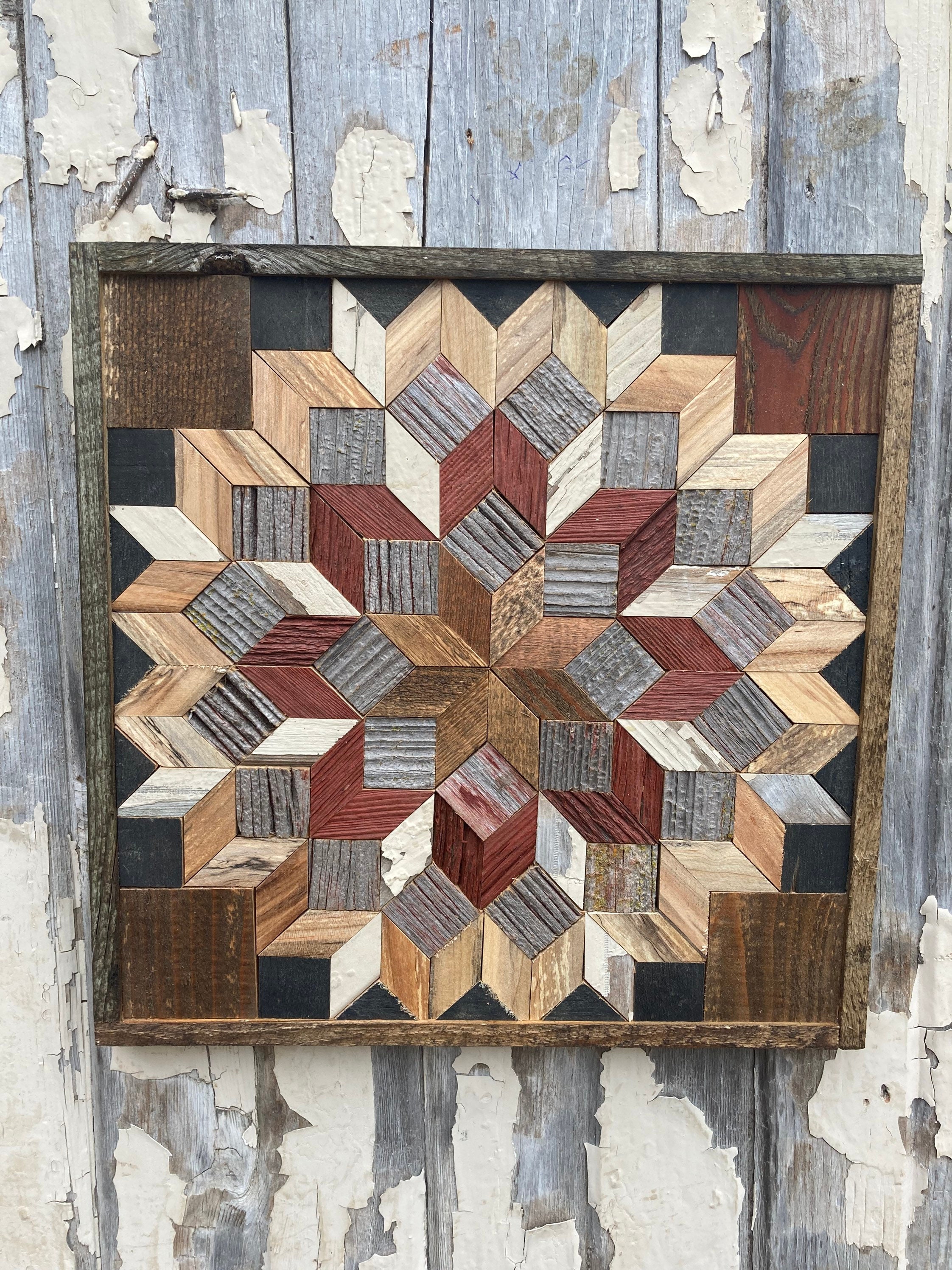 MS218 Amish Barn quilt wood plaque 15”x15”