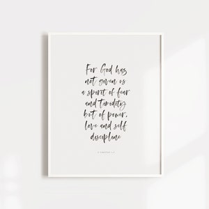 2 Timothy 1:7 Bible Verse Wall Decor - Scripture Wall Art - 5x7, 8x10, 11x14, 16x20 Poster - Modern Calligraphy - Printable