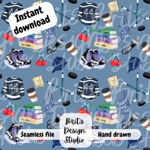 Hockey Romance File senza soluzione di continuità Download digitale Illustrazione disegnata a mano Fuori dal campus Briar U Design ispirato alla carta Sublimazione Coquette Cherry