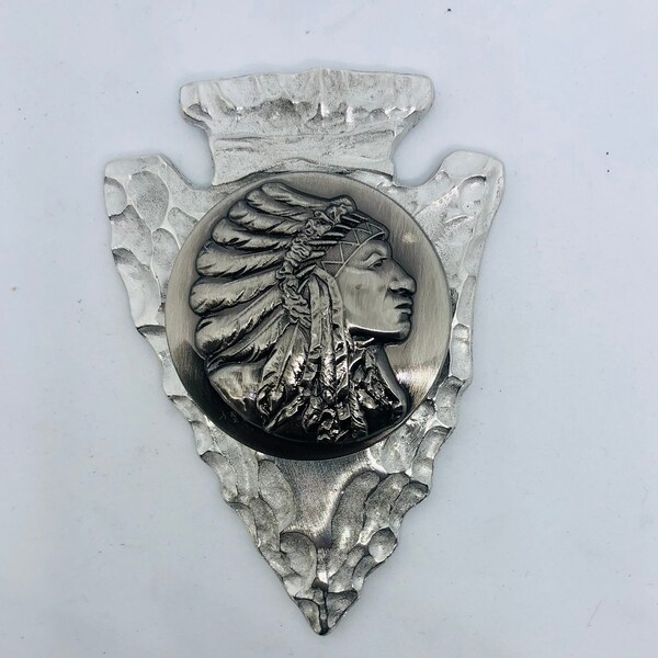 Indian Motorcycle seat bolt hole cover and Geronimo concho - pewter arrowhead with a nickel silver concho